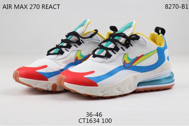 Nike Air Max 270 React Men's Shoes White Blue Red Yellow;